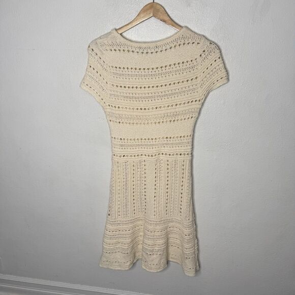 Zara Ivory Openwork Knit Dress Short Sleeve  Spring Fit & Flare Women’s Small - Picture 6 of 10